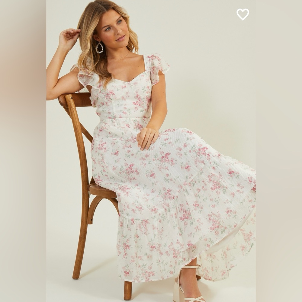 Altar’d State Valencia Floral Maxi Dress Ivory Pink Small NWT